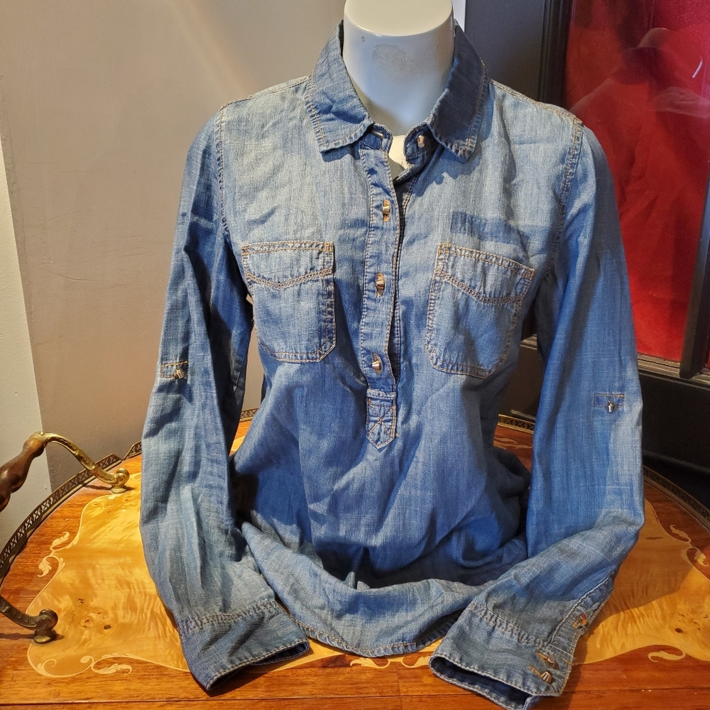 Life In Progress Boho Denim Blouse